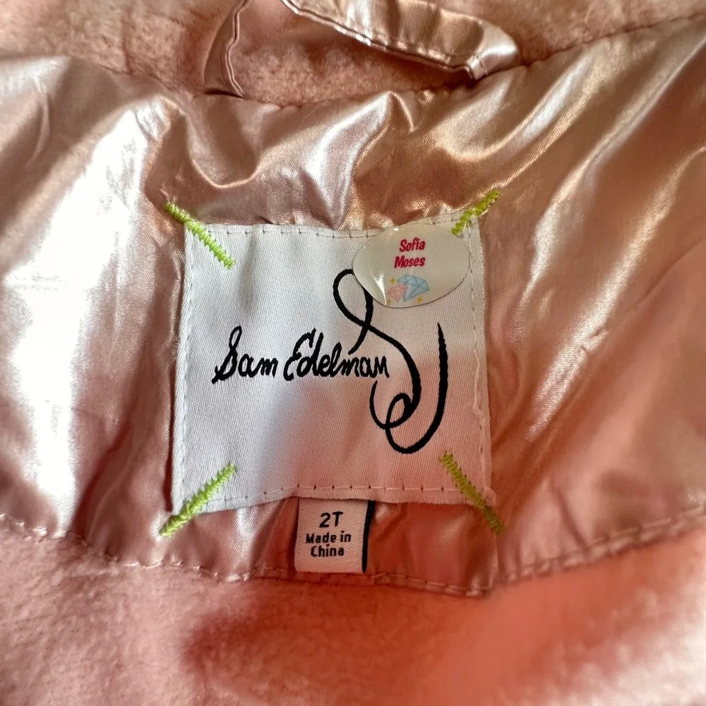 Sam Edelman Girls Pink Metallic Puffer Jacket Faux Fur Hood Size‎ 2T